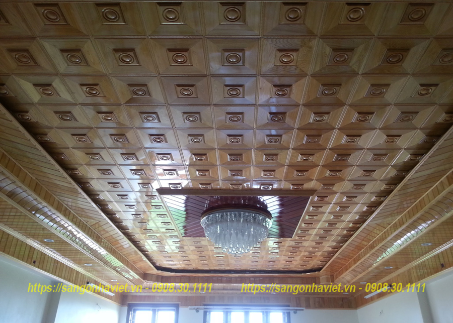 Mẫu trần gỗ tự nhiên đẹp chất liệu gỗ pơmu giá rẻ - Trần gỗ Nhà Việt