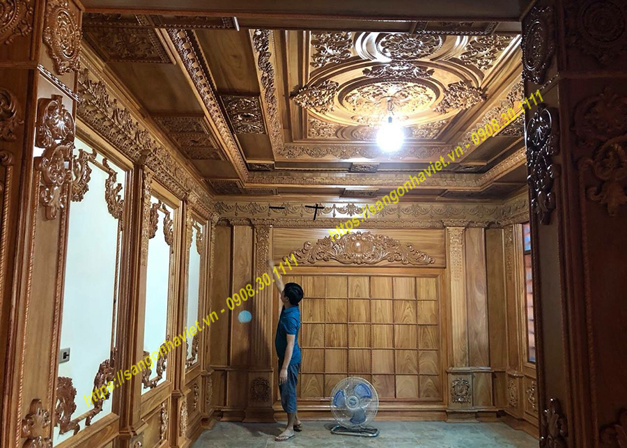 Mẫu trần gỗ cổ điển sang trọng cho lâu đài biệt thự - Trần gỗ Nhà Việt