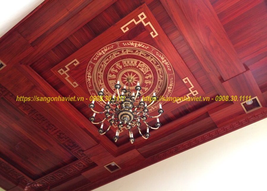 Mẫu trần gỗ hương tự nhiên hợp với nhà 3 gian - Trần gỗ Nhà Việt